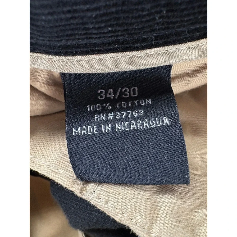 Perry Ellis Portfolio Pants 34/30 Pleated Corduroy Black Cotton Straight Leg